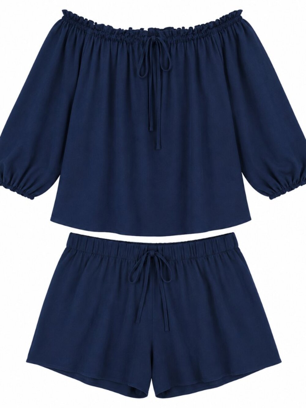 SHEIN Curve Navy Ensemble Shorts Off Shoulder Blouse Cruise Vacay Boho